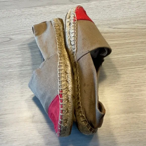 Tory Burch Color Block Espadrille Flat Canvas Tan Red- Size 7 Medium - Picture 10 of 16
